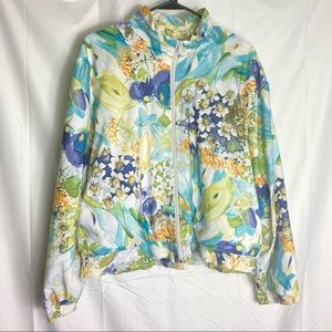 Vtg Spring Jacket Floral Print Elastic Waist Crop Bomber Lillies Daisy Medium